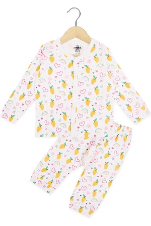 The Mom Store Kids White & Yellow Printed Pure Cotton Top with Pyjamas