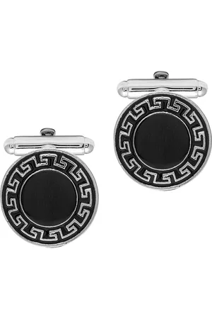 Bodha Silver-Plated & Black Round Cufflink
