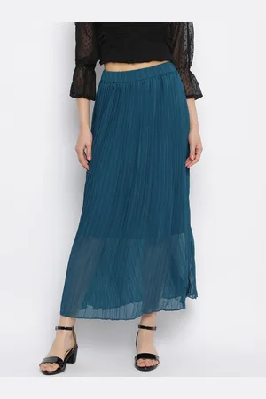 Mayra Women Teal Solid Flared Maxi Skirts