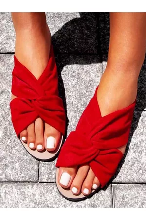 Shoetopia Girls Red Open Toe Flats with Bows