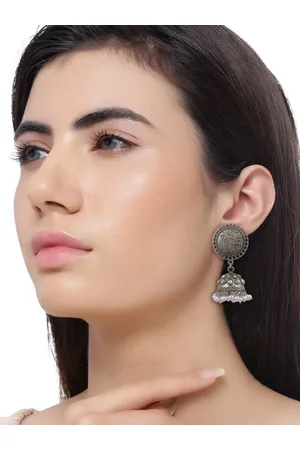 Silvermerc Designs Silver-Toned Contemporary Jhumkas Earrings