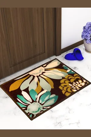 Athom Trendz Set Of 3 Brown & Beige Printed Premium Anti-Skid Doormats
