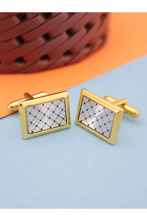 Kavove Men Silver-Toned & Gold-Toned The Check Tech Cufflink