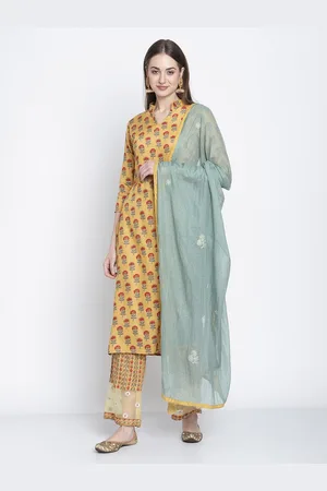 Stylee Lifestyle Yellow & Blue Printed Unstitched Dress Material