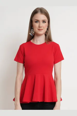 Popwings Women Red Solid Peplum Top