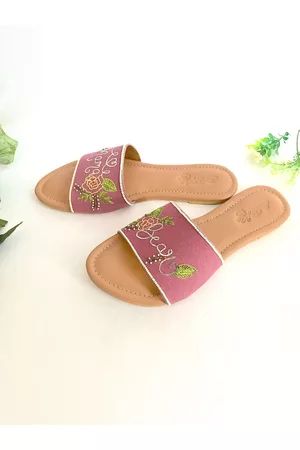 Sole House Women Pink Embellished Open Toe Flats