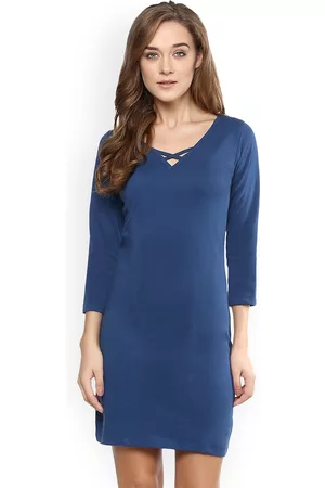 Miss Chase Women Blue Solid Sheath Dress