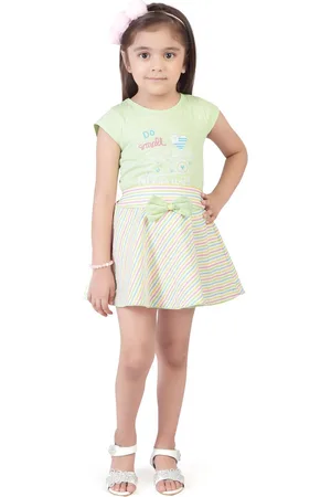 Tiny Girl Girls Green Printed Cotton Top with Skirt Clothing Set