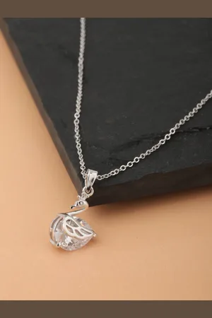 Carlton London Women Silver-Toned Rhodium-Plated CZ Studded Swan-Shaped Pendant with Chain