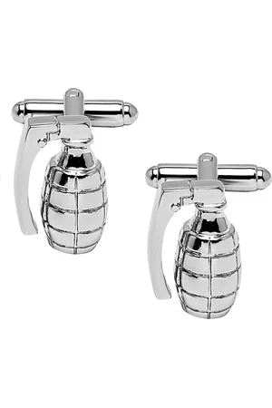 Bodha Silver-Toned Quirky Hand Grenade Design Cufflink