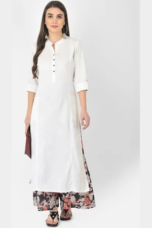 Pistaa Women White Panelled Kurta With Printed Palazzos