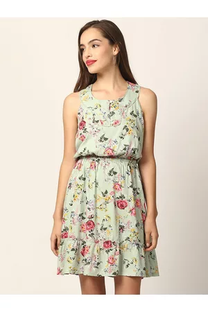 Elle Women Green Floral rinted Fit and Flare Dress