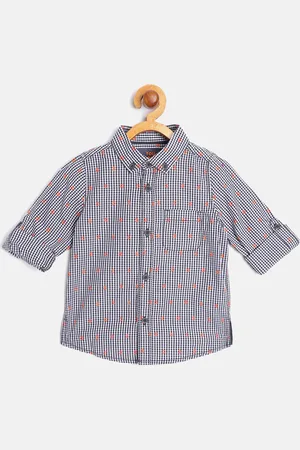 Mothercare Boys Navy Blue & White Pure Cotton Micro Checks Casual Shirt