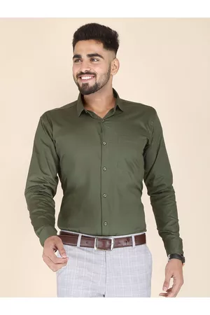 FUBAR Men Green Solid Modern Cotton Formal Shirt