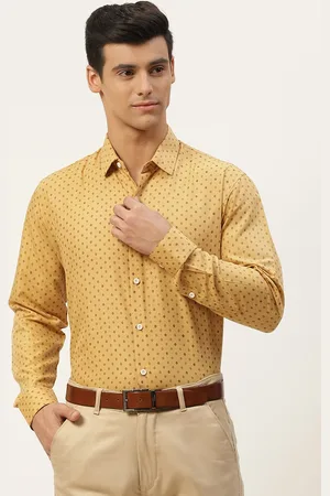 SOJANYA Men Mustard Yellow & Maroon Pure Cotton Classic Floral Printed Formal Shirt