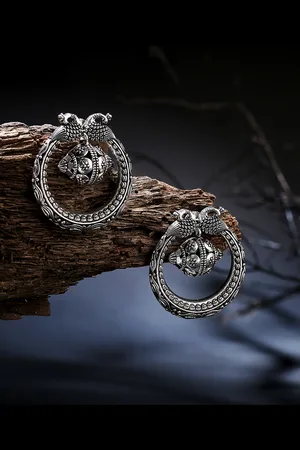 LAIDA Silver-Plated Oxidized Circular Drop Earrings