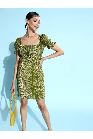 KASSUALLY Women Gorgeous Green Animal Dress