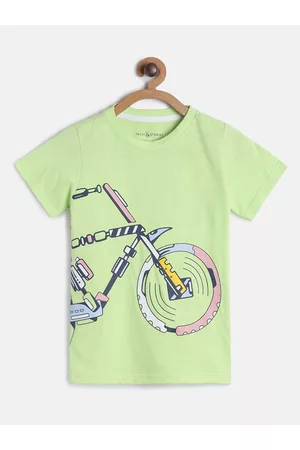 TALES & STORIES Boys Green Printed Round Neck T-shirt