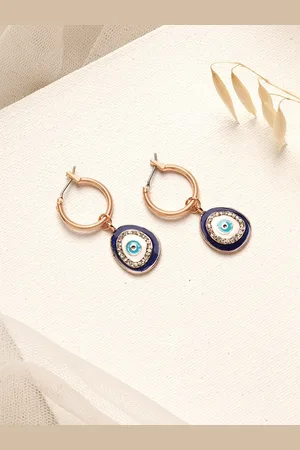 Joker & Witch Rose Gold & Blue Contemporary Evil Eye Hoop Earrings