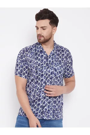 Even Men Blue Slim Fit Printed Casual Shirt