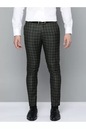 DENNISON Men Green & Yellow Checked Smart Tapered Fit Formal Trousers