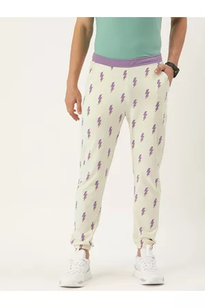 Forever 21 Men Yellow And Purple Printed Joggers Trousers