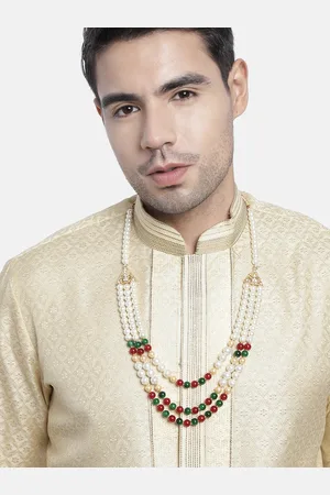 I Jewels Men Maroon & Green Gold-Plated Layered Necklace