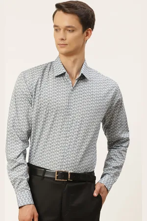 SOJANYA Men Black & White Classic Fit Printed Pure Cotton Formal Shirt
