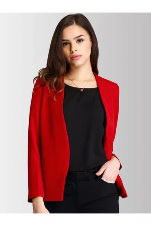 FableStreet Women Red Solid Open Front Cheery Red Blazer
