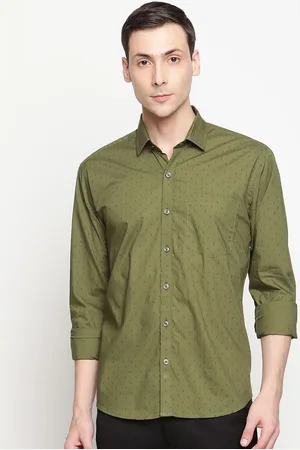 Copperline Men Olive Green Comfort Slim Fit Printed Formal Shirt