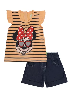 BodyCare Girls Orange & Navy Blue Printed Top with Shorts
