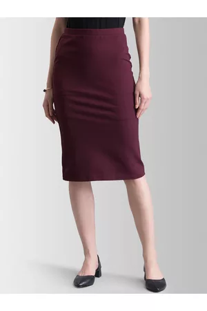 FableStreet Women Maroon Solid Straight Skirt