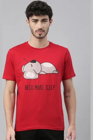 Bushirt Men Red Printed Cotton Round Neck Pure Cotton T-shirt