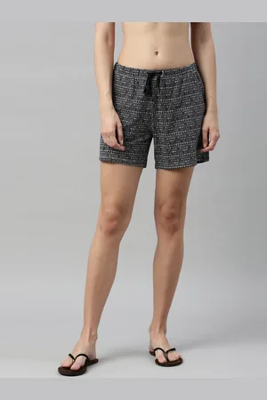 ENAMORA Women Black Printed Cotton Loose Fit Sports Shorts