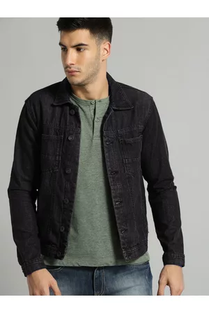 Buy Roadster Men Navy Blue Solid Denim Jacket - Jackets for Men 10617856