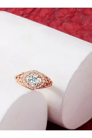 Ami Rose Gold-Plated White CZ-Studded Contemporary Adjustable Finger Ring