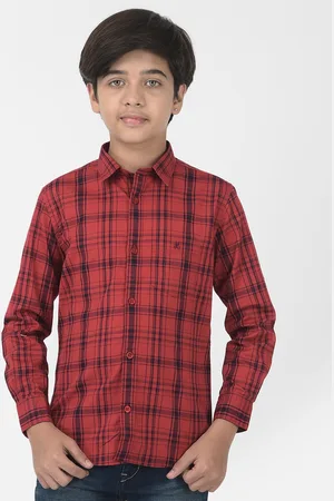 Crimsoune Club Boys Red Standard Slim Fit Tartan Checks Checked Casual Shirt