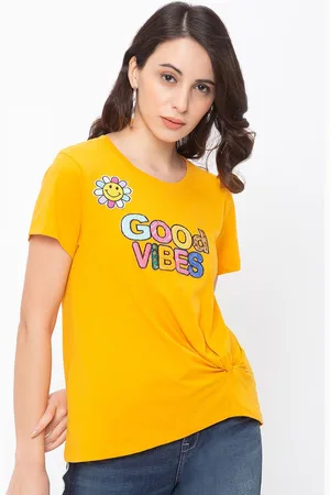 Globus Women Yellow Printed Round Neck T-shirt