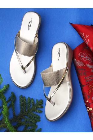 SHEZONE Women Gold-Toned Wedge Sandals