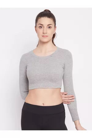 ATHLISIS Grey Melange Ribbed Fitted Crop Top