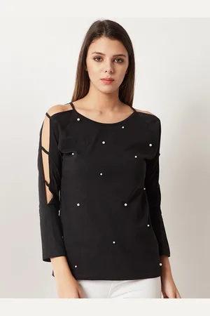 Miss Chase Women Black Solid Pure Cotton Top