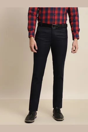 SOJANYA Men Navy Blue Slim Fit Solid Formal Trousers