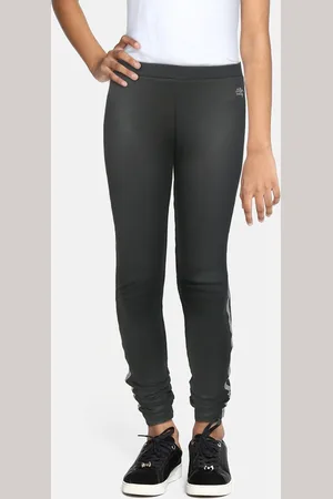 Allen Solly Girls Black & Silver-Toned Solid Leggings
