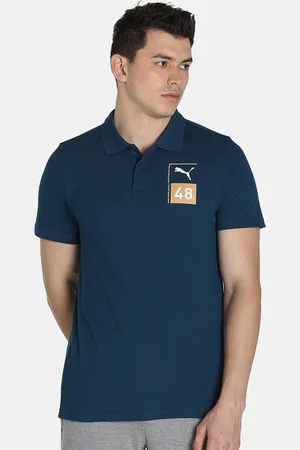 PUMA Men Blue Brand Logo Polo Collar Slim Fit T-shirt