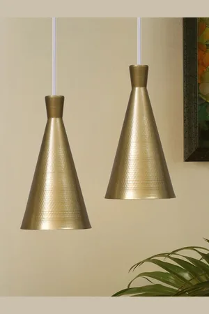 Homesake Set of 2 Gold-Toned Metal Cone Shade Pendant Ceiling Light