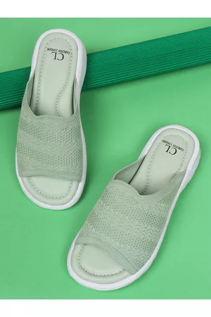 Carlton London Women Green & White Sliders