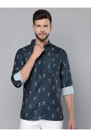 DENNISON Men Navy Blue Smart Slim Fit Floral Printed Formal Shirt