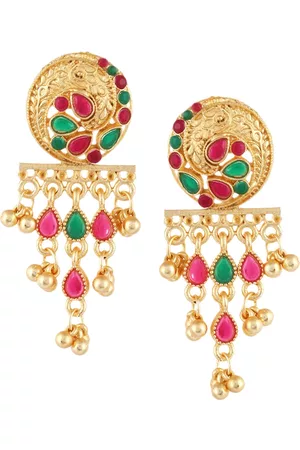 Silvermerc Designs Gold-Toned & Red Dome Shaped Drop Earrings