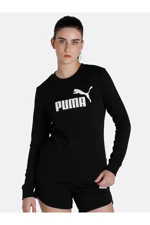 PUMA Women Black Cotton ESS Logo Crew Sweat Shirt