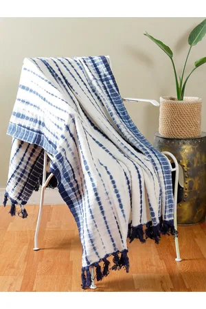 HANDICRAFT PALACE Blue & White Printed Cotton Tie Dye Throw